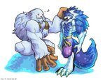 abs anthro biceps blue_body blue_fur clothing duo fur hair male multicolored_body multicolored_fur muscular muscular_male pecs simple_background white_body white_fur wolfmalro capcom darkstalkers mythology jon_talbain canid canine canis mammal mythological_canine mythological_creature werecanid werecanine werecreature werewolf wolf 2019 digital_media_(artwork)