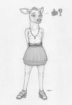 adolescent anthro areola biped bottomwear breasts clothed clothing eyelashes female footwear fur hair high_heels jewelry looking_at_viewer necklace nipples question_mark shoes simple_background skirt small_breasts smile solo standing topless white_background young ecmajor bojack_horseman netflix penny_carson deer mammal 2017 full-length_portrait greyscale hi_res monochrome portrait traditional_media_(artwork)