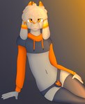 anthro bulge clothed clothing cropped_hoodie femboy floppy_ears fur grey_body grey_fur hair horn legwear male orange_eyes orange_horn skimpy skull_symbol solo thigh_highs topwear underwear conditional_dnp gusta meme_clothing paggi_outfit gusta_(gusta) bovid caprine goat mammal hi_res meme