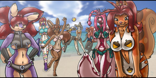 anthro beach border female group looking_at_viewer outside sea seaside stripes water dark_nurse bubblegum_(dark_nurse) caffeine_(dark_nurse) koko_bun_bun ruby_(dark_nurse) ailurid equid equine lagomorph leporid mammal mephitid procyonid rabbit raccoon red_panda rodent sciurid skunk spotted_skunk tree_squirrel zebra 2009 archived_source character_request