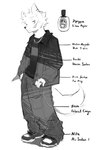 anthro baggy_jeans biped black_clothing black_jacket black_topwear clothing fur jacket looking_at_viewer male slim_anthro slim_male solo text topwear white_body white_fur itooku itooku_(character) canid canine canis mammal wolf 2023 english_text hi_res monochrome