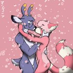 anthro bodily_fluids duo fur grabbing_face holding_head kiss_on_lips kissing male male/male passionate pink_body pink_fur saliva size_difference mangodrawscsp canid canine deer fox mammal 1:1 2022 digital_media_(artwork)