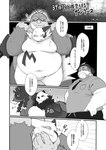 absurd_res angry anthro belly blush chi_tiu clothing comic cross-popping_vein doujinshi feral fupa generation_3_pokemon generation_6_pokemon generation_7_pokemon generation_9_pokemon group hat headgear headwear hi_res human imminent_rape imminent_sex japanese_text male male/male mammal monochrome moobs mudsdale navel necktie nintendo oinkologne overweight overweight_male pangoro pokemon pokemon_(species) slaking text zangoose