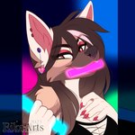 5_fingers anthro breasts brown_eyes clothed clothing ear_piercing ear_ring eyebrows eyelashes female fingers piercing ring_piercing smile solo ei-ka canid canine mammal 1:1 2023 digital_media_(artwork) hi_res