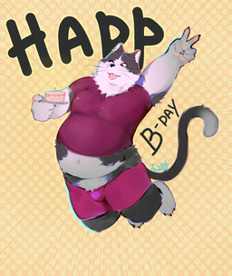 anthro belly birthday cake dessert food male overweight solo teewhup gato domestic_cat felid feline felis mammal hi_res