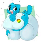 anthro belly big_belly big_breasts big_butt black_eyebrows black_eyes black_nose blue_body blue_bottomwear blue_clothing blue_ears blue_jeans blue_pants blue_tail bodily_fluids bottomwear breasts butt clothing denim denim_bottomwear denim_clothing eyebrows eyelashes female green_background hand_on_leg hand_on_own_leg hand_on_own_thigh hand_on_thigh huge_breasts huge_butt jeans mature_anthro mature_female motion_lines open_mouth open_smile overweight overweight_anthro overweight_female pants pink_mouth pink_tongue simple_background smile solo sweat sweatdrop tail thick_thighs three-quarter_view tongue whiskers white_background inazuma_kat cartoon_network the_amazing_world_of_gumball nicole_watterson domestic_cat felid feline felis mammal 2025 colored digital_media_(artwork) hi_res