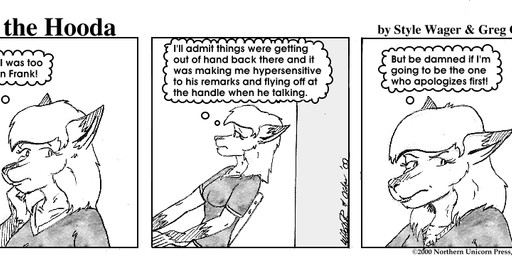 anthro clothed clothed_female clothing dialogue dipstick_ears ear_markings ears_back female fur gloves_(marking) hair markings multicolored_ears pivoted_ears shirt solo text topwear style_wager dela_the_hooda dela_aldershaw canid canine fox hooda mammal 2000 comic english_text greyscale monochrome