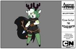 anthro antlers arrow_(weapon) blue_mouth bow_(weapon) cape clothed clothing curled_hair dagger eyebrows female freckles gloves green_body green_eyebrows green_freckles green_hair hair handwear hooves horn inner_ear_fluff melee_weapon multicolored_body potion ranged_weapon snaggle_tooth solo tuft weapon white_body white_hair thesummerwitch adventure_time cartoon_network clem_satyr fan_character satyr absurd_res hi_res