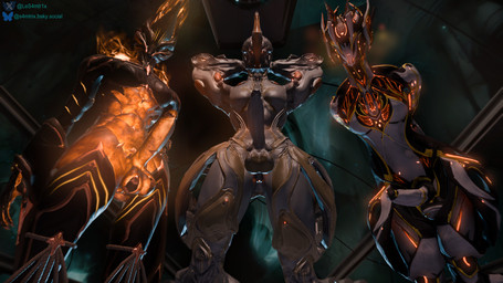 abs athletic athletic_gynomorph athletic_intersex balls big_penis breasts dominant dominant_gynomorph dominant_intersex erection fire first_person_view genitals glowing glowing_body glowing_genitalia glowing_markings glowing_penis group gynomorph hand_behind_head hand_on_hip intersex looking_at_viewer low-angle_view markings not_furry orange_body penis small_breasts small_waist thick_thighs trio wide_hips samtrix sumsmutcreator_(modeler) digital_extremes tencent warframe ember_(warframe) ember_heirloom_(warframe) biomechanical humanoid warframe_(species) 16:9 3d_(artwork) digital_media_(artwork) hi_res widescreen