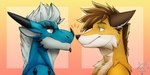 ace blue_body boop countershading duo eye_contact fur horn looking_at_another simple_background tan_body tan_fur yellow_eyes leleo gunner canid canine fox mammal 2:1 absurd_res hi_res icon