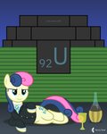 2020 4:5 absurd_res alcohol beverage black_clothing blue_eyes blue_hair bonbon_(mlp) bottle bottomless business_suit chicago_pile-1 clothed clothing container cup earth_pony english_text equid equine female feral friendship_is_magic hair hasbro hi_res horse looking_at_viewer lying mammal multicolored_hair my_little_pony naughty_face necktie nuclear_reactor on_side parclytaxel pony shirt signature smile solo suit tan_body text topwear two_tone_hair uranium wine wine_bottle