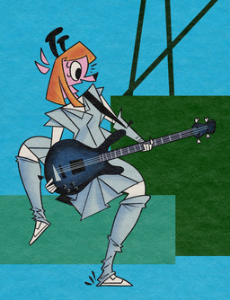 abstract_background alternate_species anthro biped blue_background clothing dancing dress electric_guitar female furrification guitar hair musical_instrument orange_hair plucked_string_instrument simple_background solo string_instrument hotdogheehaw stop_making_sense talking_heads tina_weymouth deer mammal hi_res
