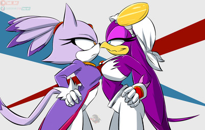 anthro breasts clothing duo eye_contact female female/female gloves handwear looking_at_another small_breasts stare staring_contest project_00_wolfen sega sonic_riders sonic_the_hedgehog_(series) blaze_the_cat wave_the_swallow avian bird felid feline hirundinid mammal oscine passerine swallow_(bird) hi_res