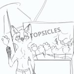 anthro clothed clothing currency_symbol dollar_sign food gloves_(marking) holding_food holding_object holding_popsicle male markings pawpsicle popsicle simple_background solo swimming_trunks swimwear symbol text topless topless_male umbrella thermite disney zootopia nick_wilde canid canine fox mammal red_fox true_fox 1:1 2023 digital_drawing_(artwork) digital_media_(artwork) english_text monochrome