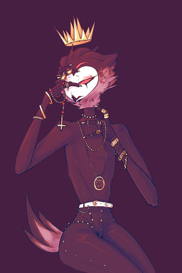 4_eyes alternative_fashion anthro belt clothed clothing cross crown gold_(metal) gold_jewelry goth hand_on_face headgear jewelry male multi_eye necklace occult_symbol red_eyes ring_(jewelry) sigil solo symbol dovne hellaverse helluva_boss stolas_(helluva_boss) avian bird demon owl 2020 2:3 hi_res