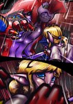 absurd_res blonde_hair breath_of_the_wild claws comic ear_piercing hair hi_res humanoid hylian link male mammal marine mask melee_weapon nintendo piercing prince_sidon raining size_difference sword teeth the_legend_of_zelda vonboche weapon zora