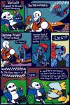 bone breaking electronics furniture humor phone pillow skeleton sofa stool table text plumfsh undertale undertale_(series) alphys papyrus_(undertale) sans_(undertale) undyne animated_skeleton fish lizard marine reptile scalie undead 2:3 comic english_text hi_res