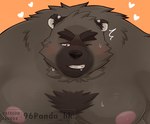 anthro black_body black_fur black_nose blush fur heart_symbol kemono male moobs nipples one_eye_closed overweight overweight_male solo 96panda furrybar baddy bear mammal 2024 hi_res