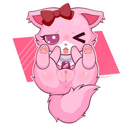 anus blush chibi clitoral_hood fangs female feral fur gem genitals jewelry necklace one_eye_closed open_mouth pawpads pearl_(gem) pearl_necklace pink_body pink_eyes pink_fur pink_inner_ear pink_pawpads presenting presenting_vulva raised_leg red_bow ruby_(gem) simple_background solo spread_legs spreading tail tail_aside teeth vulva zyuuniie jewelpet sanrio sega_fave garnet_(jewelpet) felid feline mammal 2025 digital_drawing_(artwork) digital_media_(artwork) hi_res