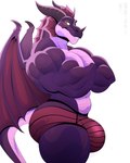 2_horns absurd_res anthro astor_the_peacock biceps bulge clothing crossed_arms deltoids dragon hi_res horn male muscular muscular_male mythological_creature mythological_scalie mythology navel purple_body scalie solo underwear wings