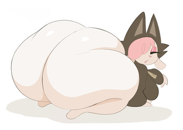 all_fours anthro big_butt bottomless bottomless_anthro bottomless_female butt clothed clothing costume female furry_wearing_fursuit fursuit hair hoodie hoodie_only huge_butt hyper hyper_butt pink_hair presenting presenting_hindquarters shadow simple_background solo topwear topwear_only arizonathevixen chikn_nuggit cofi_(chikn_nuggit) bovid caprine mammal sheep 2025 absurd_res hi_res tagme