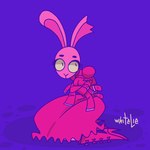 anthro belt boots clothed clothing dress female footwear fur green_eyes pink_body pink_clothing pink_dress pink_fur queen restraints royalty shoes solo straitjacket white_lie queen_(whitelie) lagomorph leporid mammal rabbit animated