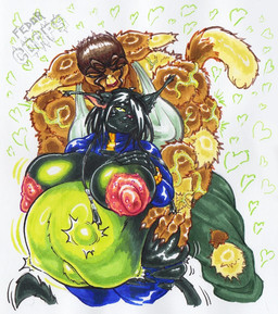 abdominal_bulge anthro areola big_areola big_breasts big_nipples bodily_fluids breasts bumpy_areola butt butt_grab colored_cum cum cum_inflation cum_inside female genital_fluids green_cum gynomorph gynomorph/female hand_on_butt inflation intersex intersex/female muscular muscular_gynomorph muscular_intersex nipple_outline nipples size_difference thick_thighs unusual_bodily_fluids unusual_cum unusual_genital_fluids vault_suit vein veiny_muscles the_fedor_corpse fallout microsoft felid feline mammal hi_res
