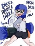 blue_hair bottomwear butt clothed clothing female green_eyes gun hair ink light_body light_skin long_hair open_mouth pose pseudo_hair ranged_weapon rear_view shorts solo splatling standing tentacle_hair tentacles toy toy_gun water_gun weapon inuyuru nintendo splatoon animal_humanoid cephalopod cephalopod_humanoid humanoid inkling marine marine_humanoid mollusk mollusk_humanoid 2019 absurd_res hi_res