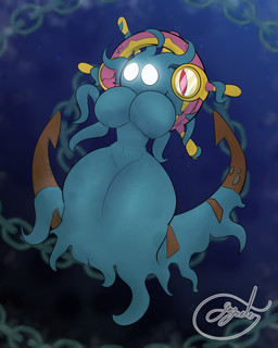 anchor big_breasts breasts featureless_breasts featureless_crotch female glowing glowing_eyes green_body green_skin mouthless no_pupils not_furry nude plant seaweed simple_background solo thick_thighs white_eyes wide_hips gazaster nintendo pokemon animate_inanimate dhelmise elemental_creature flora_fauna generation_7_pokemon ghost humanoid pokemon_(species) spirit 2023 4:5 absurd_res digital_media_(artwork) hi_res