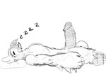 anthro balls big_penis erection genitals humanoid_genitalia humanoid_penis lying male on_back penis pillow sleeping solo sound_effects vowelless vowelless_sound_effect zzz shybird breath_of_the_wild nintendo the_legend_of_zelda kass_(tloz) avian bird monochrome sketch