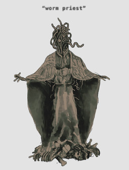 ambiguous_gender bone clothed clothing cross eyeball horror_(theme) priest priest_robes quotation_marks simple_background skull solo tentacles text plastiboo humanoid worm_humanoid digital_media_(artwork) english_text hi_res sketch