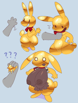 areola big_breasts biped bipedal_feral bow_tie breasts brown_body buckteeth camel_toe candy chocolate chocolate_bunny confusion dessert disembodied_hand duo female female_focus feral feral_focus food front_view genital_outline genitals gesture glistening glistening_body gold_body grabbing_body grey_background holidays huge_breasts nipples question_mark scut_tail semi-anthro short_anthro short_tail shortstack shortstack_female simple_background simple_eyes smile solo_focus tail teeth vulva vulva_outline waving snazzle_snapp easter food_creature lagomorph mammal 2026 digital_drawing_(artwork) digital_media_(artwork)