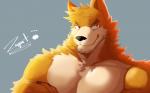 anthro biped black_nose blue_background brown_body brown_eyebrows brown_fur countershade_face countershade_torso countershading eyebrows front_view fur kemono looking_at_viewer male multicolored_body multicolored_fur muscular muscular_anthro muscular_male pecs red_eyes simple_background smile snout solo tan_body tan_countershading tan_fur two_tone_body two_tone_fur zupat canid canine canis mammal wolf 16:10 2017 bust_portrait digital_media_(artwork) portrait signature widescreen