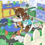 ageplay anthro antlers blue_body blue_fur brown_body brown_fur carpet clean_diaper clothed clothing diaper fence folded_diaper fur green_eyes horn kneeling male pacifier playing plushie roleplay solo toy wearing_diaper wetness_indicator white_body white_fur kaaski deer mammal 1:1 hi_res