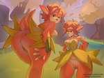 anthro anus bent_over brown_hair butt clothed clothing female fur genitals green_eyes hair leaf_clothing leaf_dress orange_body orange_fur outside partially_clothed plant presenting presenting_hindquarters pussy smile solo tree wide_hips pulred activision spyro_the_dragon elora deer faun faun_(spyro) mammal hi_res