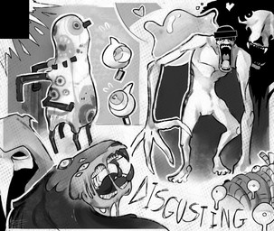 1_eye 4_fingers 4_toes ambiguous_gender anterior_nasal_aperture anthro beak big_eyes bodily_fluids bone censored_eyes concrete constricted_pupils crying disgust emanata exposed_bone exposed_skull fangs featureless_chest featureless_crotch feet feral fingers flying_sweatdrops front_view glistening_goo goo-connected_lips graffiti group heart_reaction heart_symbol hood light looking_at_another mane metal multi_eye open_mouth pupils quadruped scp-001 sculpture side_view skull skull_head small_pupils statue sun sunlight sweat sweatdrop tears teeth text toes uvula wheel wheel_feet zvarricopter scp_foundation scp-049 scp-066 scp-096 scp-131-a scp-131-b scp-1471-a scp-173 scp-682 scp-999 avian bird canid canine eye_creature fabric_creature goo_creature humanoid lizard malo mammal monster monstrous_humanoid reptile scalie scp-131 2025 censored dated english_description english_text full-length_portrait greyscale halftone headshot_portrait hi_res monochrome portrait signature