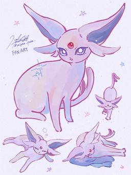 ambiguous_gender eyelashes eyes_closed feral forehead_gem forked_tail fur gem looking_at_viewer lying narrowed_eyes on_side open_mouth paws pupils purple_body purple_eyes purple_fur simple_background sitting sleeping solo sparkles star_symbol stretching tail tired unusual_anatomy unusual_tail white_pupils alpha_poke nintendo pokemon eeveelution espeon generation_2_pokemon pokemon_(species) 2026 3:4 absurd_res hi_res signature