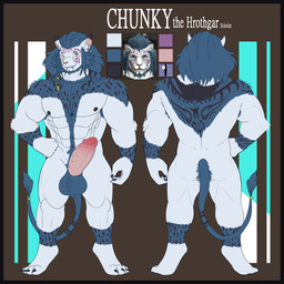 anthro balls black_border body_hair border chest_hair facial_markings genitals head_markings male markings muscular nipples penis pubes solo booponies conditional_dnp final_fantasy final_fantasy_xiv square_enix felid feline hrothgar mammal 1:1 hi_res