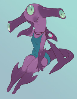 3_eyes 5_fingers alternate_species anthro blue_background breasts clothed clothing dress feet female fin fin_piercing fingers furgonomic_piercing furgonomics green_eyes hand_on_face hand_on_own_face looking_at_viewer multi_eye non-mammal_breasts piercing purple_body simple_background sitting solo tail tail_fin toes buxbi sammy_(buxbi) aquatic fish ground_shark hammerhead_shark shark 2019