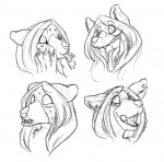 anthro blowing_raspberries bodily_fluids claws ears_back expressions fangs female food fruit licking making_faces pivoted_ears plant raspberry saliva simple_background solo spots teeth tongue tongue_out white_background conditional_dnp sefeiren fys hyena mammal spotted_hyena black_and_white expression_sheet monochrome sketch