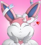 anthro anthrofied chubby_cheeks disembodied_hand duo eyes_closed female fur heart_symbol overweight overweight_female pink_body pink_fur pokemorph ribbons simple_background solo_focus white_body white_fur dullpoint nintendo pokemon tanya_(dullpoint) eeveelution generation_6_pokemon pokemon_(species) sylveon 2018 digital_media_(artwork)