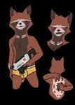 anthro blush brown_body brown_fur claws clothed clothing ears_up fur gun hair itch itching male nipple_piercing nipples open_mouth piercing ranged_weapon rear_view red_eyes smile solo submachine_gun text tired tired_eyes tongue tongue_piercing underwear weapon nate_foster guardians_of_the_galaxy marvel rocket_raccoon mammal procyonid raccoon alpha_channel digital_media_(artwork) english_text hi_res