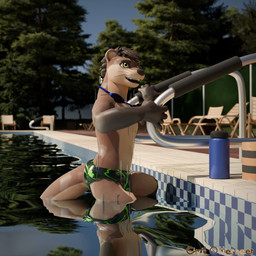 anthro belly blue_eyewear blue_goggles bottle brown_body brown_eyes brown_fur brown_hair canteen chair clothed clothing container countershade_belly countershade_face countershade_fur countershade_tail countershading depth_of_field digitigrade dripping evergreen_tree eyewear fur furniture goggles goggles_around_neck grabbing_railing hair happy looking_offscreen lounge_chair male open_mouth partially_submerged pine_tree plant railing smile solo speedo speedo_only standing_in_water swimming swimming_pool swimwear tail tan_body tan_fur teeth_showing topless tree water water_bottle wet wet_body wet_fur wet_hair civilotterneer galileogb_(modeler) civ_(civilotterneer) lontra mammal mustelid north_american_river_otter otter river_otter 1:1 3d_(artwork) digital_media_(artwork) hi_res