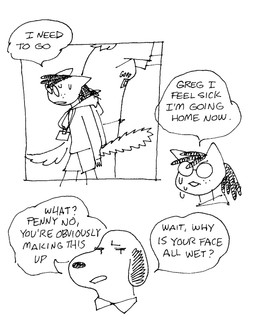 anthro bodily_fluids bottomwear cartoon_freckles clothing dialogue dreadlocks duo eyewear floppy_ears freckled_face freckles glasses hair hoodie ponytail shirt shorts snout speech_bubble standing sweat sweatdrop t-shirt tail tail_tuft text text_on_clothing text_on_shirt text_on_topwear topwear tuft gaydottiff greg_(gaydottiff) penny_(gaydottiff) shelley_(gaydottiff) canid canine canis domestic_cat domestic_dog felid feline felis mammal 2023 comic english_text hi_res monochrome