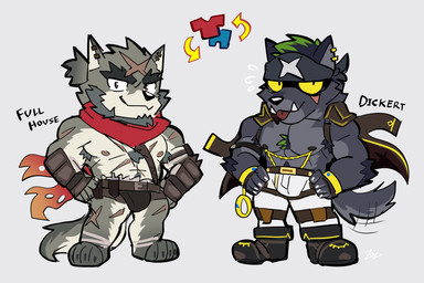 abs accessory alternate_costume anthro armor armpit_hair beard belt black_boots black_clothing black_footwear black_hair black_headband blep body_hair boots bottomwear briefs brown_bottomwear brown_clothing brown_coat brown_eyes brown_shorts brown_topwear chest_scar chest_tuft claws clothed clothing clothing_swap coat cuff_(restraint) duo ear_piercing ear_ring eye_scar facial_hair facial_scar finger_claws footwear forehead_scar fur gold_(metal) gold_ear_ring gold_handcuff green_highlights grey_body grey_fur grey_hair hair handcuffs hands_on_hips headband highlights_(coloring) leg_scar male metal_cuffs muscular muscular_anthro muscular_male nipple_chain nipples pants pecs piercing red_scarf restraints ring_piercing scar scarf shoes shorts shoulder_scar smile tail tail_motion tailwag text thigh_scar toe_claws tongue tongue_out topless topwear tuft underbite underwear utility_belt vambrace white_bottomwear white_clothing white_pants x_scar yellow_sclera sollyz anothereidos_of_dragon_vein_r dickert_(anothereidos_r) full_house_(anothereidos_r) canid canine canis mammal wolf 2025 3:2 character_name
