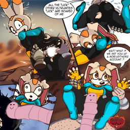 age_difference aged_up anthro bottomwear clothing cosplay cunnilingus duo female humor male male/female oral pants questionable_consent sex surprised text torn_bottomwear torn_clothing torn_pants vaginal thedarkvictim image_comics invincible_(image_comics) sega sonic_the_hedgehog_(series) conquest cream_the_rabbit human lagomorph mammal worm 1:1 censored crossover english_text meme