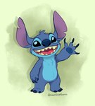 black_eyes blue_body blue_claws blue_fur blue_nose blue_pawpads chest_tuft claws fur gesture green_nose head_tuft looking_at_viewer notched_ear open_mouth open_smile pawpads smile smiling_at_viewer solo standing tuft waving cosmicartoons disney lilo_and_stitch stitch_(lilo_and_stitch) alien experiment_(lilo_and_stitch) 2022 hi_res