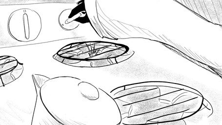 anthro appliance close-up dial kettle male sleeves solo sparks stove turning dragonweirdo puck_(dragonweirdo) canid canine canis domestic_dog mammal 16:9 hi_res monochrome widescreen