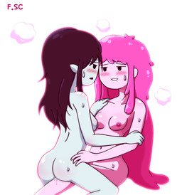 black_hair blush bodily_fluids breasts butt candy canon_couple dessert duo female female/female food food_hair genital_fluids grey_body grey_skin hair humanoid_pointy_ears nipples not_furry nude pink_body pink_hair pink_skin pointy_ears pseudo_hair romantic romantic_couple rubbing sweat vaginal_fluids fizzyspidercider2 adventure_time cartoon_network marceline_abadeer princess_bubblegum candy_humanoid candy_people_(at) food_creature food_humanoid humanoid living_candy vampire hi_res