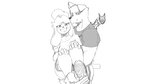 absurd_res animal_crossing anthro canid canine canis carrying_another carrying_partner clothing domestic_dog duo female goon_(goonie_san) goonie-san hi_res isabelle_(animal_crossing) lifting looking_at_viewer male mammal monochrome neutral_expression nintendo rabid_(goonie_san) shirt shows smile smiling_at_viewer teeth topwear wolf